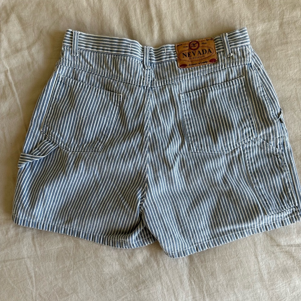 Nevada Sportswear Striped White and Blue Denim Shorts - Made in Turkey